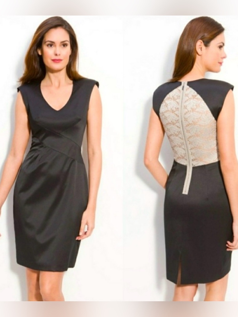 Black Halo Jagger sheath sleeveless lace back dress navy blue beige size 4